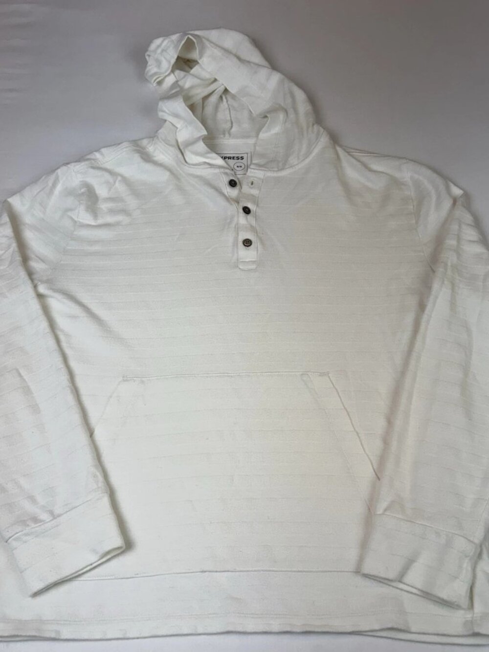 Express Henley Pullover Hoodie Cream Stripe Mens M